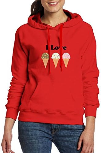 Womens Pullover Hoodies I Love Ice Cream Cake Fashion Hooded Sweatshirt Red
