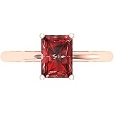 Clara Pucci 14K Solid Rose Gold 1.75 ctw Garnet Solitaire Ring for Women | Anniversary, Birthday Gift | 7.5x5.5mm Radiant Cut