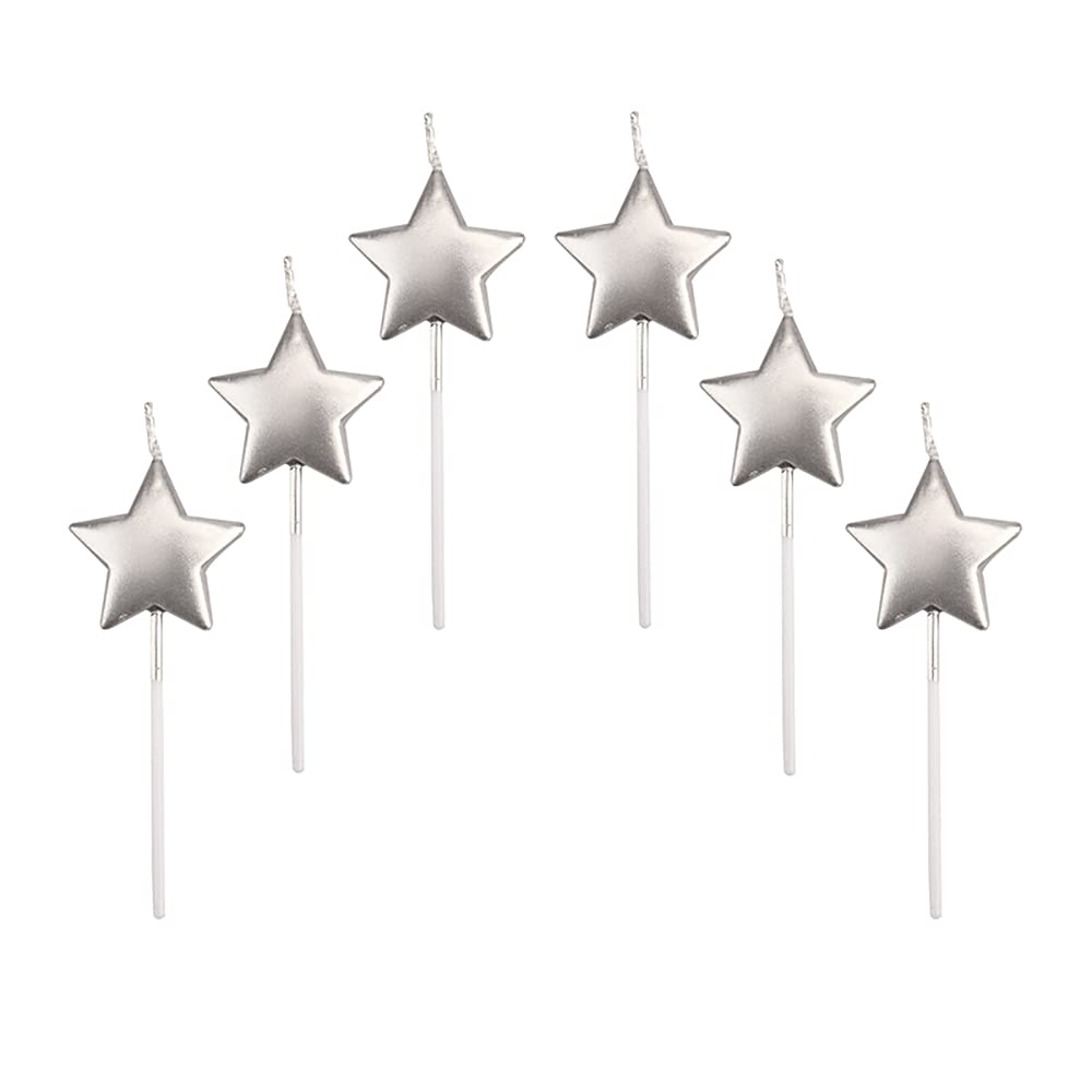 Star Birthday Candles,6 Pcs Metallic Exquisite Cake Candles for Birthday Wedding Party Cupcakes Topper Decorations Anniversary Valentines Day,Silver