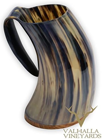 XXL 18-20 Ounce Wood Bottom Royal Buffalo Drinking Horn With White or Dark Color/Pattern Selection For Beer/Mead (Black Striation)