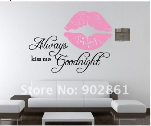 Hot Living Room Decorative Always Kiss Me Goodnight+Pink Lip Vinyl Art Mural Wall Sticker Decals