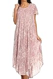 Sakkas 15802 - Lila Freckled Dyed Cap Sleeve Scoopneck Long Caftan Dress/Cover up - Mauve - OS