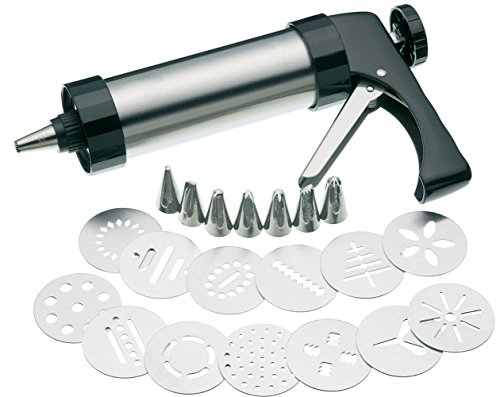 Click Here to See More Images HuiJia Stainless Steel Biscuit Press Cookie Gun Set with 13 Discs and 8 Icing Tips