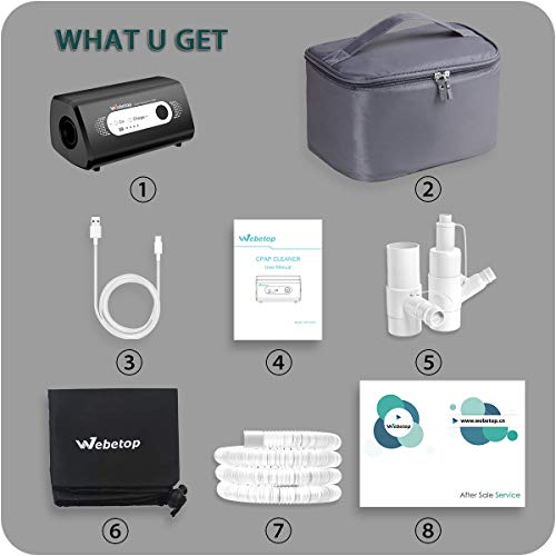 Webetop 2020 Upgraded CPAP Cleaner and Sanitizer Bundle with Sanitizing Bag Two Universal T Adapters Fit for Heated Hose AirMini Portable Travel Mini Cleaner for Mask Tube or Humidifier Black