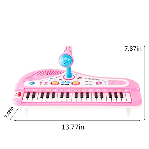 UPDD-toy 37 Key Kids Miniature Baby Girls Pink Piano with Microphone, Stool, and 4 Songs ,Music & Sound Birthday Gift Toys for 2 3 4 Year Old