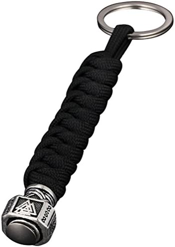 Vanproo Antique Viking Thor Mjolnir Mountaineering Car Key Chain Keychain Bangle Bracelet, Vintage Mens Double-Tone Leather Keyring
