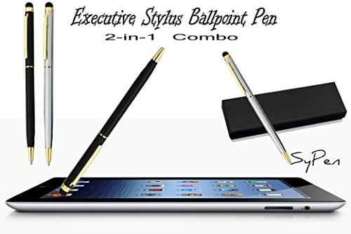 Executive Slim Line Ultra Sensitive Ballpoint Stylus/Styli Pen Set: Black &amp; Silver with Gold Trim For Touch Screen Cell phone, Tablets, Computer