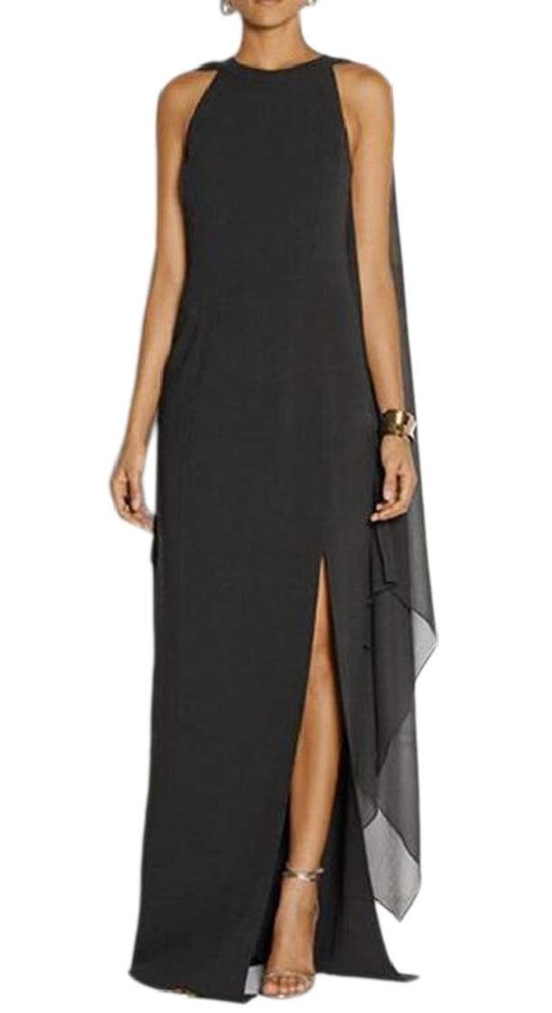 Women Chiffon Flare Sleeve High Split Formal Evening Gown Maxi