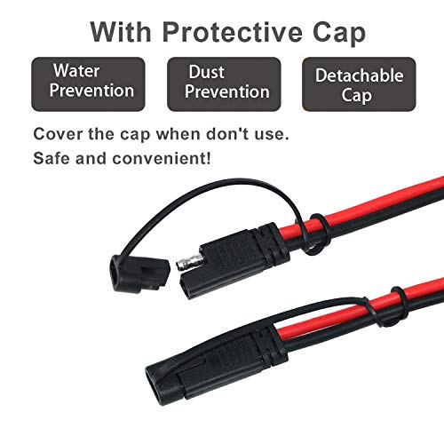 COROTC 12 Feet 16AWG SAE to SAE Extension Cable, Quick Disconnect Wire Harness DC Connector Cord Plug for Trailer RV Boat Camp Solar Panels Battrey with Dust Cap