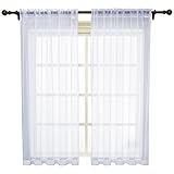 HOLKING Rod Pocket Sheer Curtains 63 inch for Bedroom Living Room Window Treatment Set White Curtains,2 Panels Each is 52 inches Wide by 63 inches Long