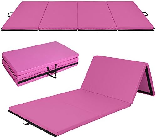 WowFitness 4'x8'x2" Gymnastics Gym Folding Exercise Aerobics Mats Stretching Yoga Exercise Mat, Martial Arts Tumbling Mats, Pink