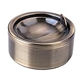 Kinger_Home Stainless Steel Classic Windproof Ashtray with Lid, Cigarette Ashtray for Indoor or Outdoor Use, Ash Holder for Smokers, Desktop Smoking Ash Tray for Home Office Decoration(Bronze Cyan)