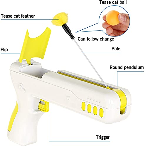 N&J Kelivi Cat Toy Gun，Interactive Cat Toys and Rebound Gun Toys for Kitten Cat Teaser Toys with Ball and Feather for Entertainment and Exercise Cat Toys for Indoor Cats. (Yellow)