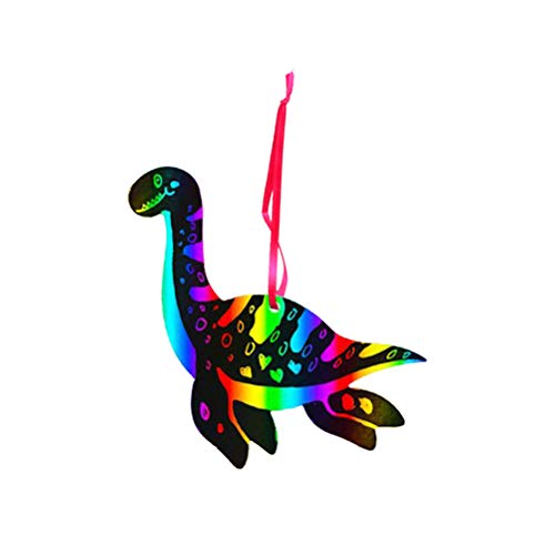 Odowalker Scratch Art Paper of Rainbow Dinosaur Scratchboard Craft Kits with Wooden Styluses for DIY Kits & Decorations Boys Girls Classroom Craft Party Game Supplies (Dinosaur)