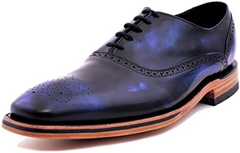Oxford calfskin imported fine leather formal and dress handcrafted fashion men shoes (7.5, Brushed Blue)