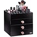 Beautify Large Black Acrylic Cosmetic Makeup Organizer Stand with 3 Drawers, 21 Brush/Lip Gloss Holders and 6 Individual Top Sections