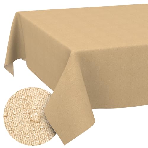 ANRO Washable Tablecloth Beige Linen Look Rectangular 140 x 140 cm - Garden Tablecloth Indoor Outdoor Water-Repellent Dirt-Repellent Easy Care Cut Edge