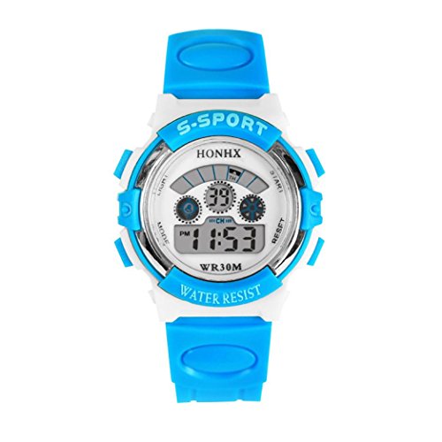 Hemlock Mens Boys Waterproof LED Digital Calendar Watches Silicone Alarm Sports Wrist Watch Sky Blue