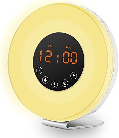 GLILIANG Wake Up Light Alarm Clock with Sunrise Sunset Simulation Touch Control, 7 Colors, 10 Brightness Level, FM Radio, 6 Natural Sound Snooze Function Night Light for Toddlers and Kids
