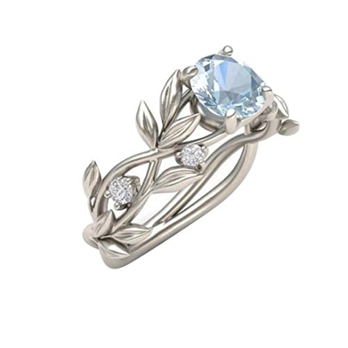 iLH® Clearance Rings,ZYooh Women Floral Transparent Diamond Flower Vine Leaf Rings Engagement Wedding Rings Jewelry Gift (Silver, 7) - Thumbnail 7