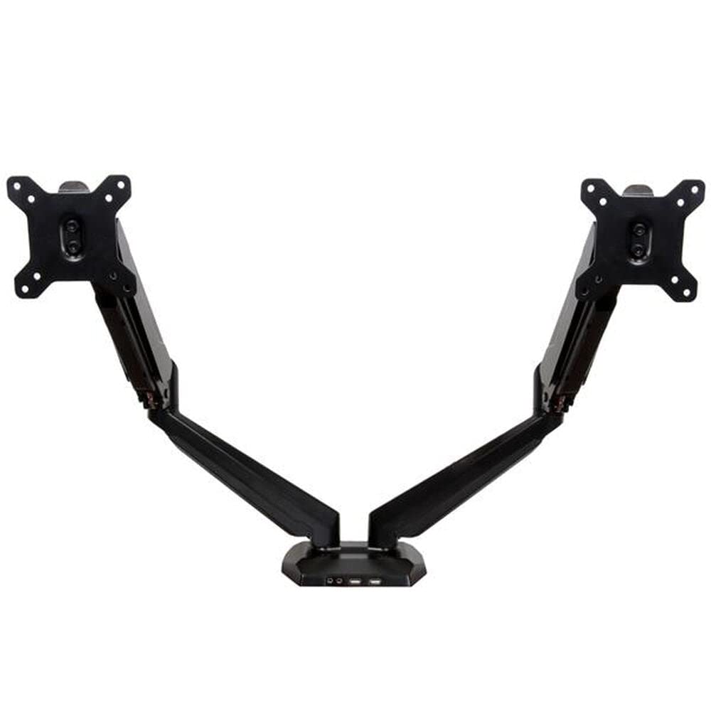 StarTech.com Desk Mount Dual Monitor Arm - Adjustable - Supports Monitors 12” to 30” - Full Motion VESA Mount Double Monitor Arm - Desk Clamp - Black (ARMSLIMDUO)