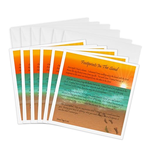 3dRose Footprints In The Sand - Greeting Cards, 6 x 6 inches, set of 6 (gc_6308…