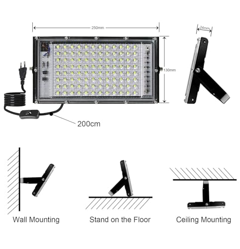 CREATESTAR Outdoor LED Spotlight, 100 W 2 Pieces Outdoor LED Spotlights Cool White Light, IP65 Waterproof Outdoor LED Headlight for Warehouse, Sports Field, Garden, Garage, Parking