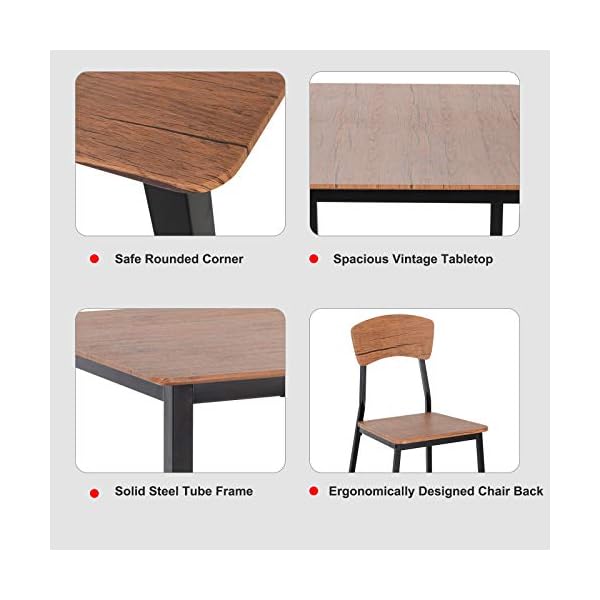 5 Piece Industrial Dining Table Set for 4, Rectangular Kitchen