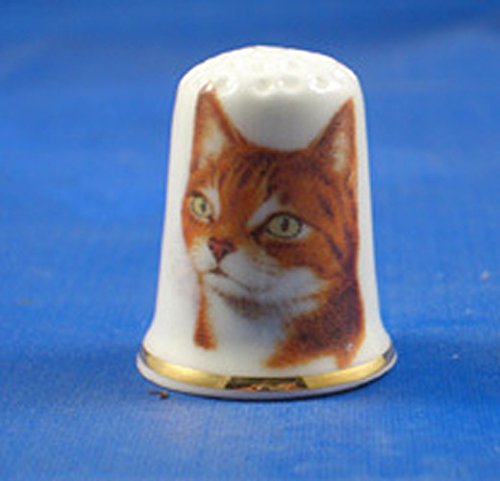 Porcelain China Collectable Thimble -- Ginger Cat