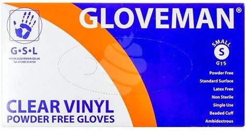 VINYL GLOVES - POWDER FREE, NON LATEX AND CLEAR, Small, Medium or Large100 GLOVES IN BOX - NEW (1, small)