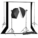CowboyStudio 220 Watt Photography Studio Monolight Flash Lighting Kit - 2 Studio Flash/Strobe, 2 Softboxes, 1 Background Support System, Black & White Muslin Backdrops and Carry Case