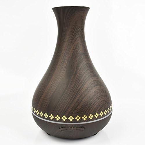 Blisse Essential Oil Diffuser, Gold Diamond trim, Dark Wood color, Vase shape, Ultrasonic Aromatherapy Humidifier, 400ml, modern style, Ultra Quiet, 7-color LED Light, Cool Mist, Child &amp; Pet Safe