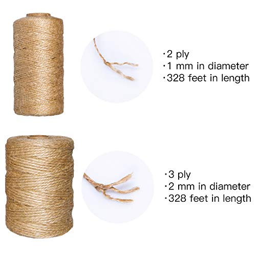 Natural Jute Twine 656 Feet Arts and Crafts Jute Rope Durable Industrial Packing Materials Packing String for Arts, DIY Crafts, Festive Decoration, Bundling and Gardening (2 Pcs x 328 Feet) - Thumbnail 2