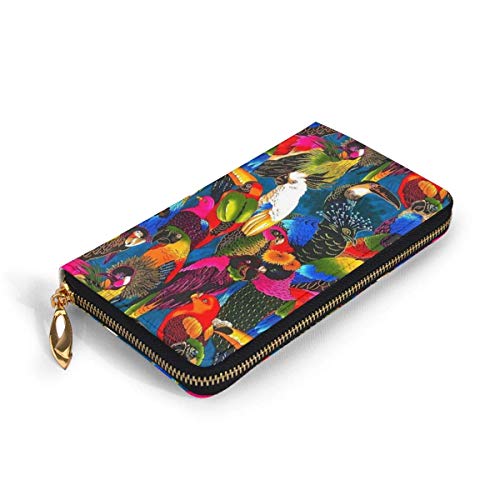 Colorido diseño de pájaros de loro carteras para hombres y mujeres de cuero largo titular de la tarjeta de cheques… Colorido diseño de pájaros de loro carteras para hombres y mujeres de cuero largo titular de la tarjeta de cheques… - Imagen 4
