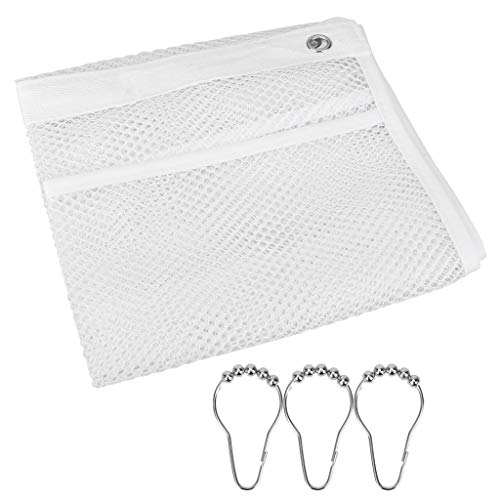 HuiDao Bath Hanging Caddy Shower Hanging Organizer 8 Quick Dry Mesh Pockets Storage Bag with 3 Ring Hooks for Hanging On Bathroom Curtain Rod, 27.5x15.7 Inch (White)