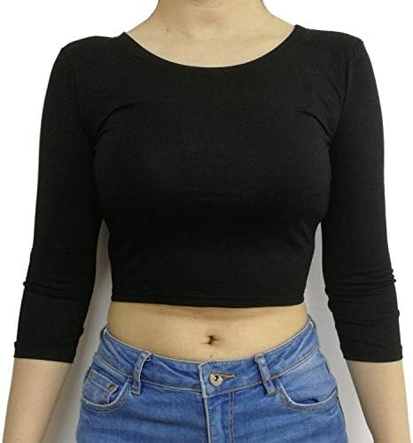 Women's Basic Round Neck 3/4 Sleeve Crop Top