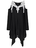 AMZ PLUS Women Crochet Lace Asymmetrical Cold Shoulder Plus Size Tunic Top