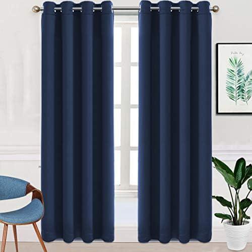 TEKAMON Blackout Curtains for Bedroom Grommet 2 Panels Set Draperies,Thermal Insulated for Living Room,Nursery (W52 X L95 inch,Navy Blue)