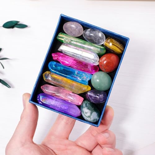 RJINGSHI Natural Crystals Set 14Pcs Decorative Plating Irregular Tumbled Natural Crystals Healing Crystals Crystals Decorative Plating Crystals Energy Crystals Home Decor Gifts