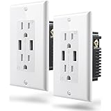 Fosmon Wall Outlet with USB Ports (2 PACK), High Speed 4.2A Dual USB Outlet Charger, 15A 125V Tamper Resistant Outlet Duplex Receptacle Wall Plate, 60Hz 1875 Watts [ETL Listed]