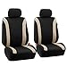 FH Group Car Seat Covers Cosmopolitan Flat Cloth Full Set Seat Covers, Car Accessories Beige Combo Steering Wheel Cover and Seat Belt Pads Airbag and Split Rear Universal Fit for Cars Vans Truck