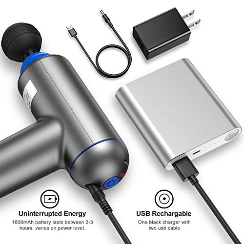 Deep Tissue Percussion Muscle Massage Gun, USB Rechargeable Handheld Electric Massager for Athletes Percussion Device, Super Quiet 6 Speed High-Intensity Vibration Messager with 4 Message Heads