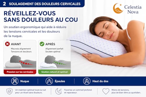 Celestia Nova Ergonomic Cervical Memory Foam Pillow – Adjustable Orthopaedic Pillow for Neck Pain and Neck Support – Double Sided Cool – Washable Cover – 60 x 50 cm