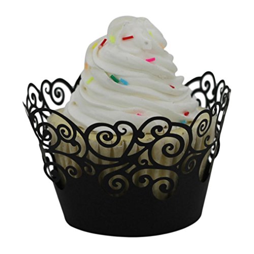 DZT1968 50pc Christmas Lace Cut Cupcake Wrapper Liner Baking Cup Muffin (Black)