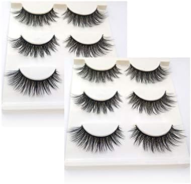 Trcoveric 3D False Eyelashes 6 Pairs, Makeup Hand-made Dramatic Thick Crisscross Deluxe Faux Mink Fake Lashes Black Nature Fluffy Long Soft Reusable