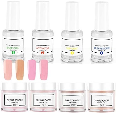 Geggur Nail Dipping Powder Kits 4 Colors Acrylic Dip Powders System For French Nail Manicure Set (Comes With Base, Activator,Top,Bond,4 Powder Jars And Some Manicure Tools)