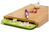 SimPrium - Premium Bamboo Cutting Board with Drip Groove and Plastic Tray for Easy Waste Removal & Faster Food Prep Time - Larger Work Surface Area - Anti-Microbial - Food Safe - 15x10
