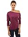 PattyBoutik Women's One Shoulder Ruched Batwing Knit Top (Burgundy S)
