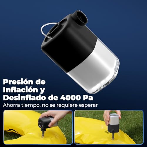 Bomba de Aire Eléctrica Portátil 4000Pa Recargable con Camping Luz, Mini Inflador Electrico Inflables y Desinflables, Pare Camping/Alfombras Inflables/Anillo de Natación