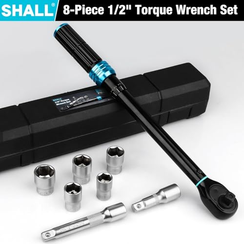 SHALL -7pcs 1/2" Torque Wrench Set (20-220Nm) Car Motorcycle Maintenance with Extension Rod and Storage Box